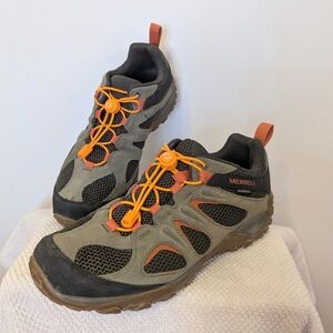 Men's Merrell Hiking Shoe Size 9.5 Green And Gray Yakota Review With Toggle Ties